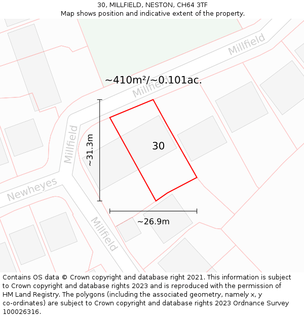 30, MILLFIELD, NESTON, CH64 3TF: Plot and title map