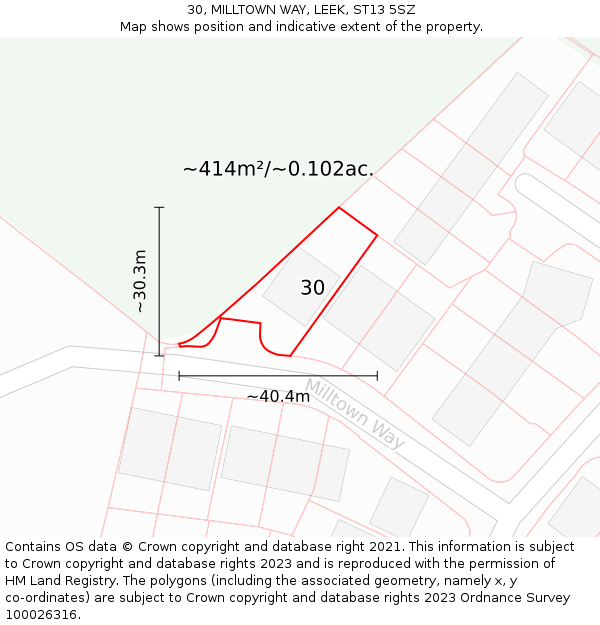 30, MILLTOWN WAY, LEEK, ST13 5SZ: Plot and title map