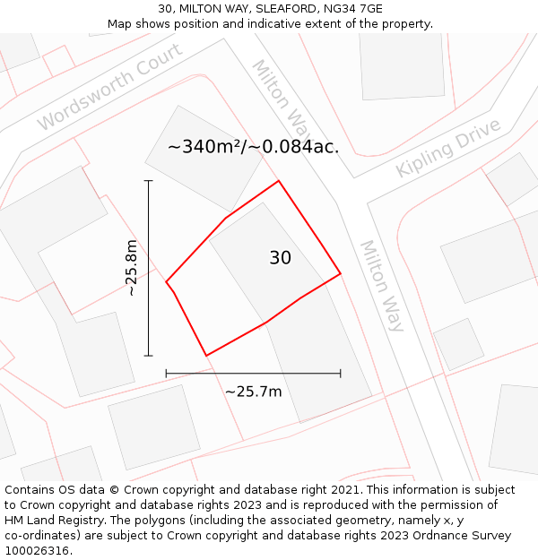 30, MILTON WAY, SLEAFORD, NG34 7GE: Plot and title map
