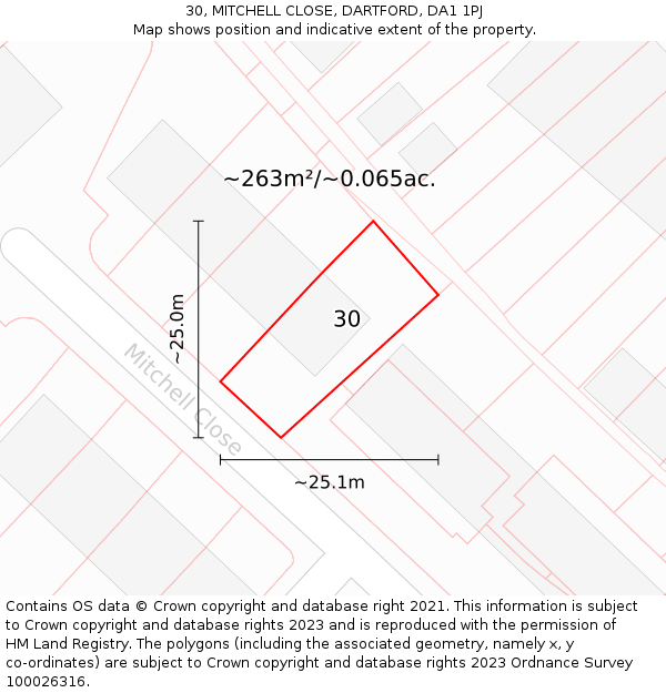 30, MITCHELL CLOSE, DARTFORD, DA1 1PJ: Plot and title map