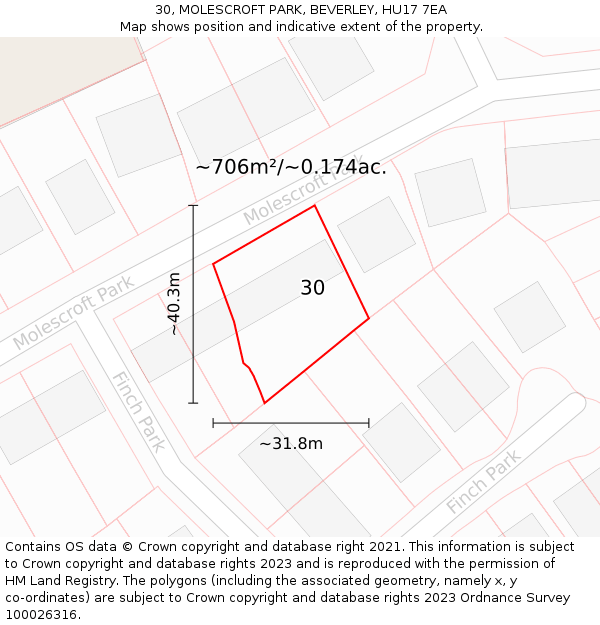 30, MOLESCROFT PARK, BEVERLEY, HU17 7EA: Plot and title map