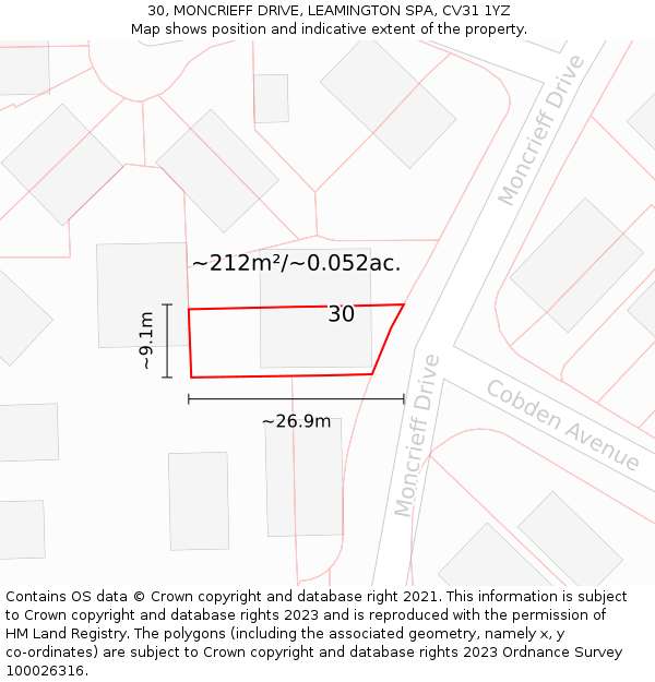 30, MONCRIEFF DRIVE, LEAMINGTON SPA, CV31 1YZ: Plot and title map