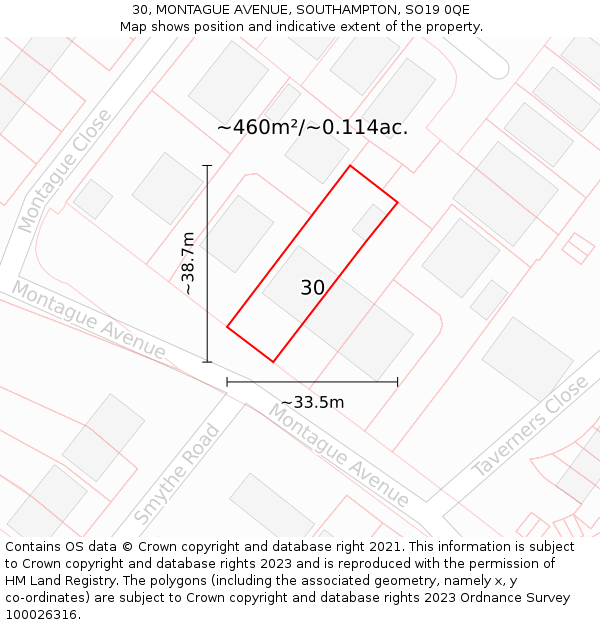 30, MONTAGUE AVENUE, SOUTHAMPTON, SO19 0QE: Plot and title map