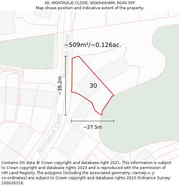 30, MONTAGUE CLOSE, WOKINGHAM, RG40 5PF: Plot and title map