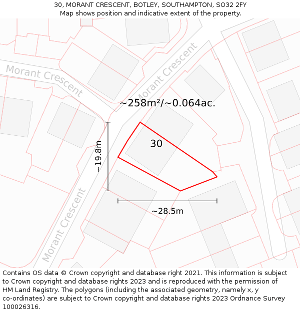 30, MORANT CRESCENT, BOTLEY, SOUTHAMPTON, SO32 2FY: Plot and title map