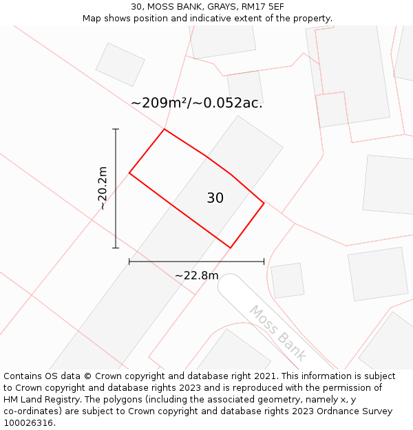 30, MOSS BANK, GRAYS, RM17 5EF: Plot and title map