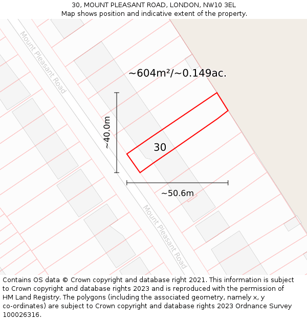 30, MOUNT PLEASANT ROAD, LONDON, NW10 3EL: Plot and title map