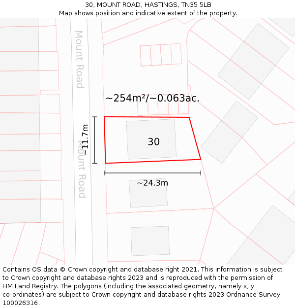 30, MOUNT ROAD, HASTINGS, TN35 5LB: Plot and title map