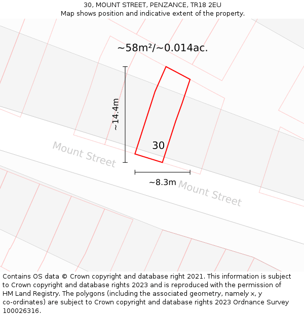 30, MOUNT STREET, PENZANCE, TR18 2EU: Plot and title map