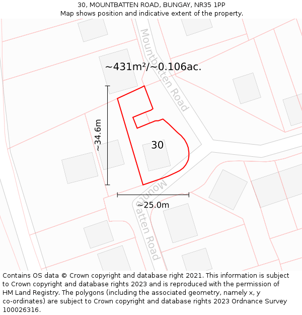 30, MOUNTBATTEN ROAD, BUNGAY, NR35 1PP: Plot and title map