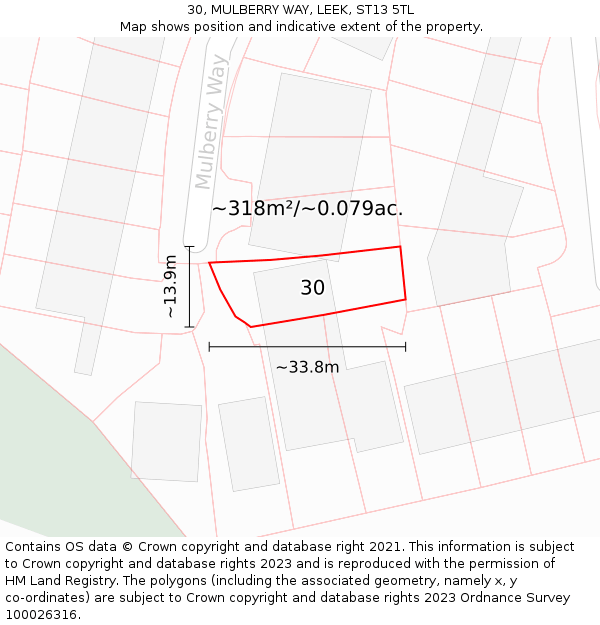 30, MULBERRY WAY, LEEK, ST13 5TL: Plot and title map