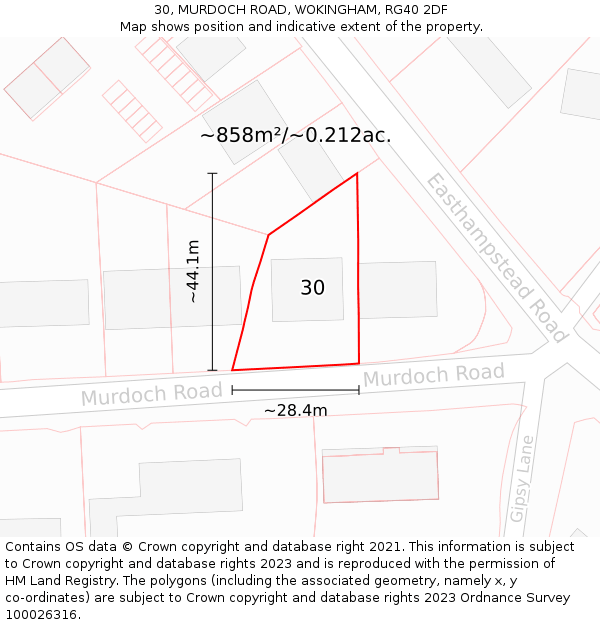 30, MURDOCH ROAD, WOKINGHAM, RG40 2DF: Plot and title map