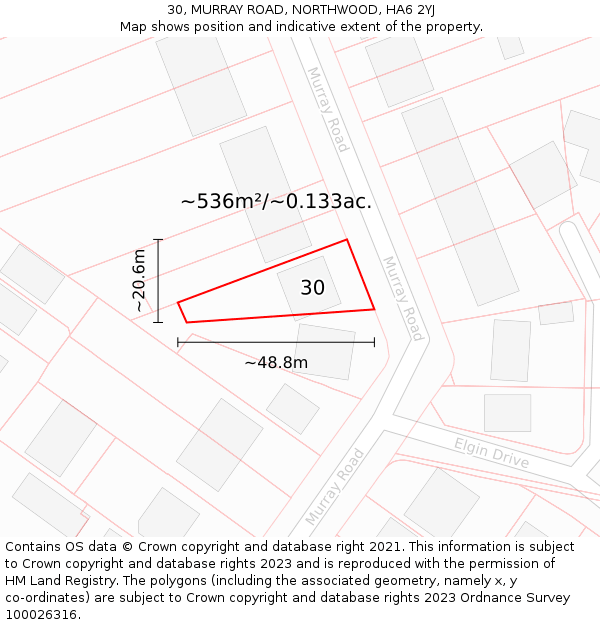 30, MURRAY ROAD, NORTHWOOD, HA6 2YJ: Plot and title map