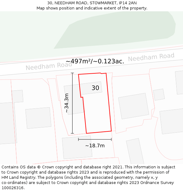 30, NEEDHAM ROAD, STOWMARKET, IP14 2AN: Plot and title map