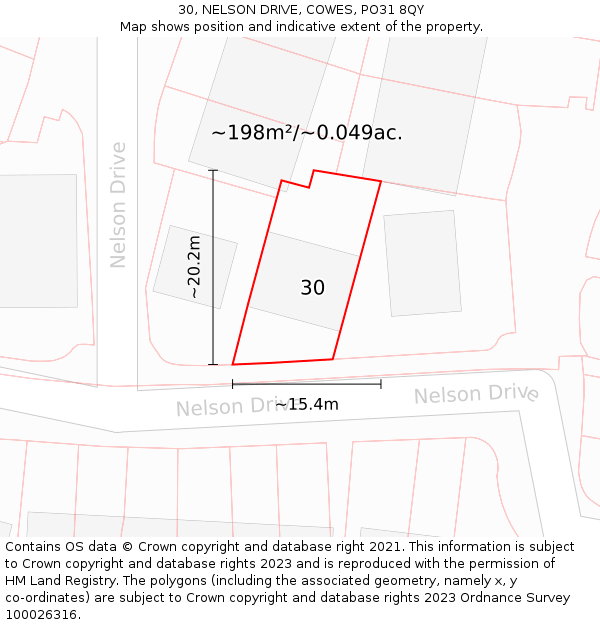 30, NELSON DRIVE, COWES, PO31 8QY: Plot and title map
