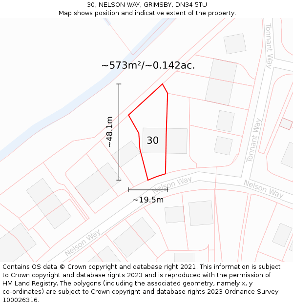 30, NELSON WAY, GRIMSBY, DN34 5TU: Plot and title map
