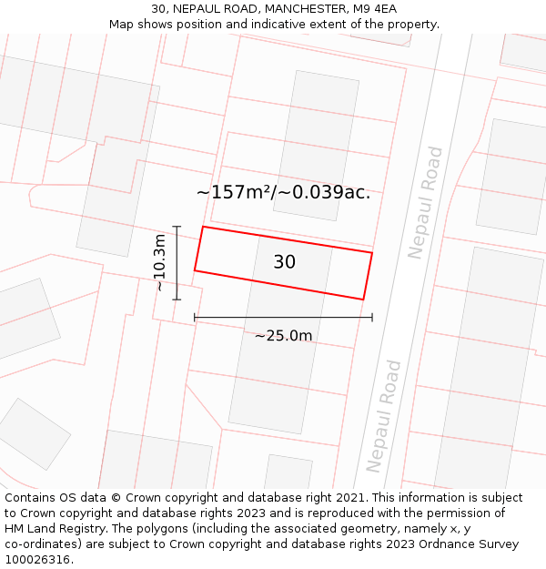 30, NEPAUL ROAD, MANCHESTER, M9 4EA: Plot and title map