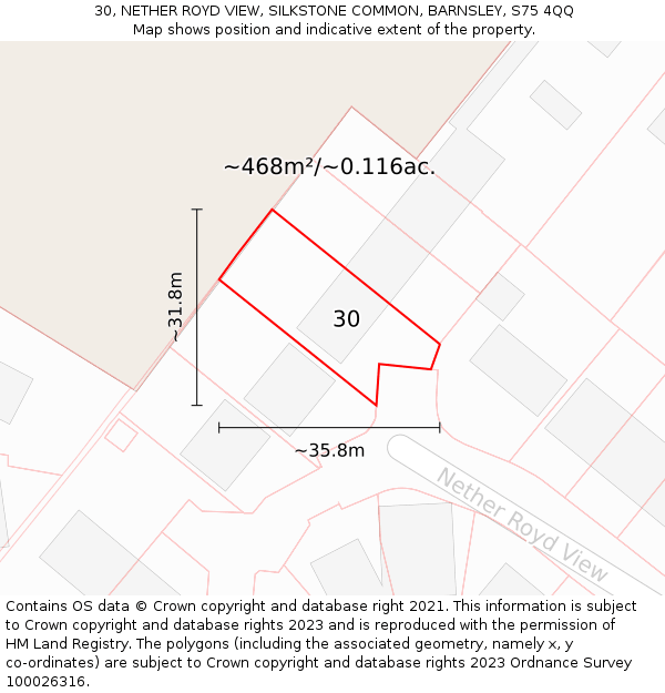 30, NETHER ROYD VIEW, SILKSTONE COMMON, BARNSLEY, S75 4QQ: Plot and title map