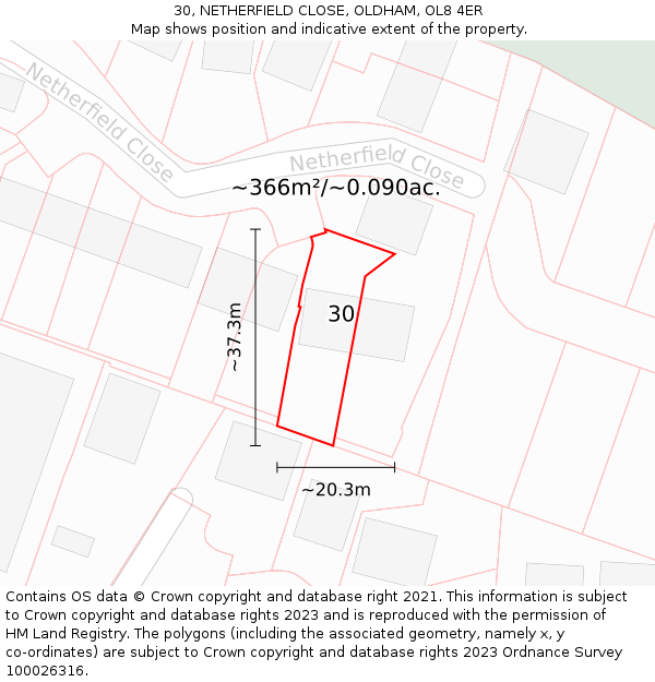 30, NETHERFIELD CLOSE, OLDHAM, OL8 4ER: Plot and title map