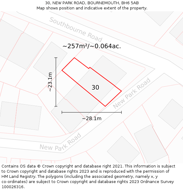 30, NEW PARK ROAD, BOURNEMOUTH, BH6 5AB: Plot and title map