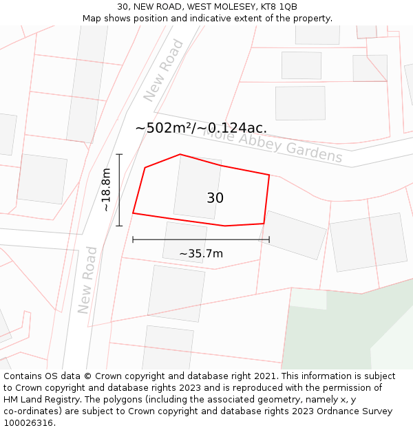 30, NEW ROAD, WEST MOLESEY, KT8 1QB: Plot and title map