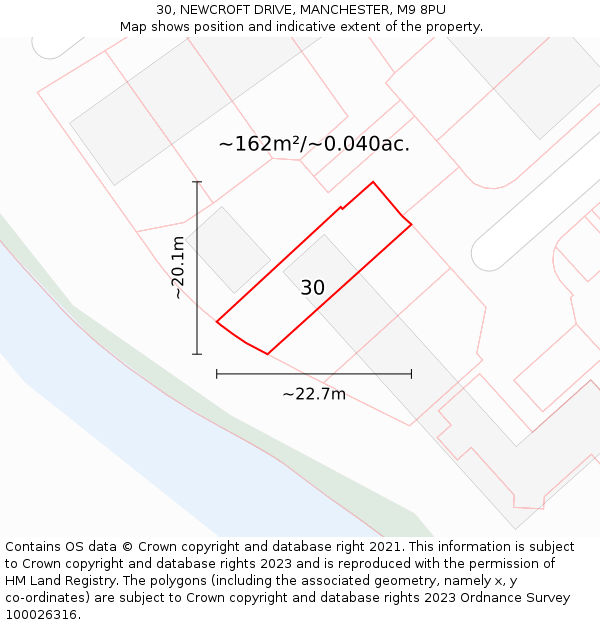 30, NEWCROFT DRIVE, MANCHESTER, M9 8PU: Plot and title map