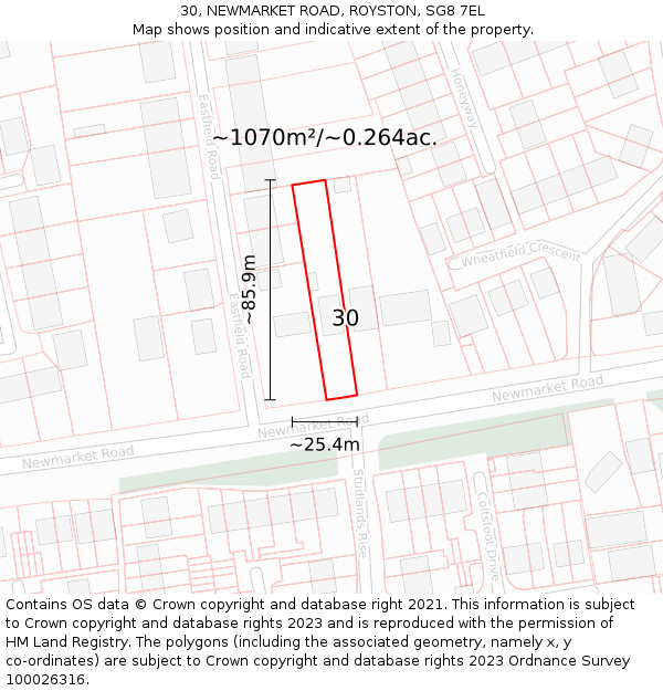 30, NEWMARKET ROAD, ROYSTON, SG8 7EL: Plot and title map