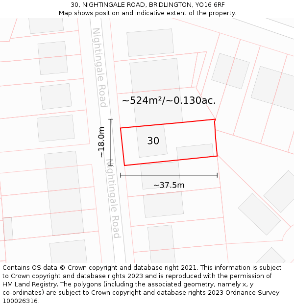 30, NIGHTINGALE ROAD, BRIDLINGTON, YO16 6RF: Plot and title map