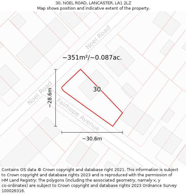 30, NOEL ROAD, LANCASTER, LA1 2LZ: Plot and title map