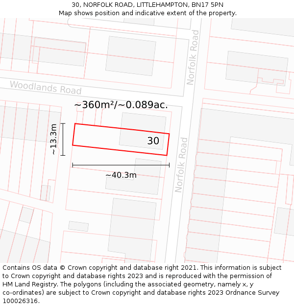 30, NORFOLK ROAD, LITTLEHAMPTON, BN17 5PN: Plot and title map