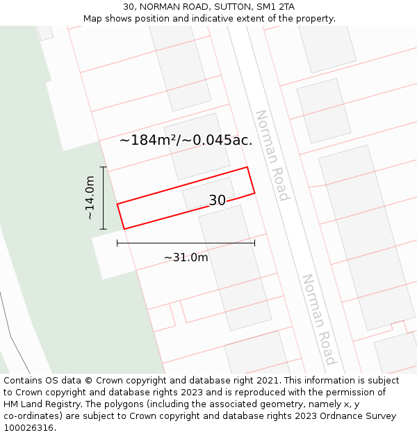 30, NORMAN ROAD, SUTTON, SM1 2TA: Plot and title map