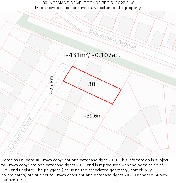 30, NORMANS DRIVE, BOGNOR REGIS, PO22 8LW: Plot and title map