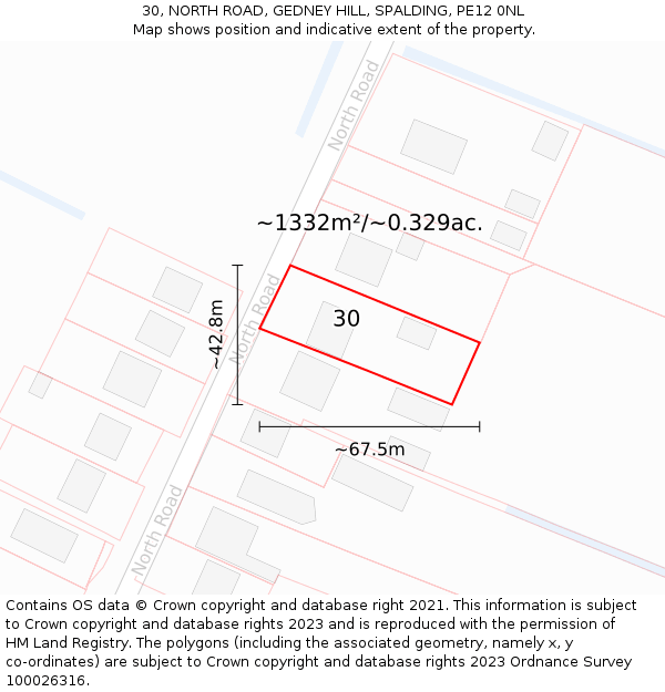 30, NORTH ROAD, GEDNEY HILL, SPALDING, PE12 0NL: Plot and title map