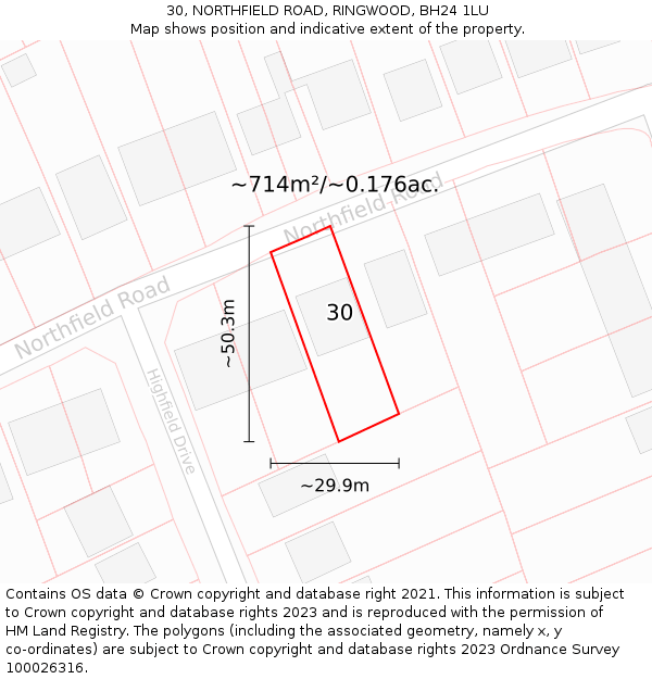 30, NORTHFIELD ROAD, RINGWOOD, BH24 1LU: Plot and title map