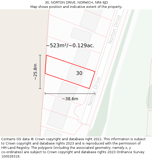 30, NORTON DRIVE, NORWICH, NR4 6JD: Plot and title map