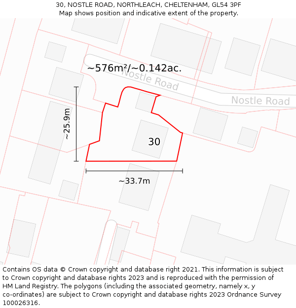 30, NOSTLE ROAD, NORTHLEACH, CHELTENHAM, GL54 3PF: Plot and title map