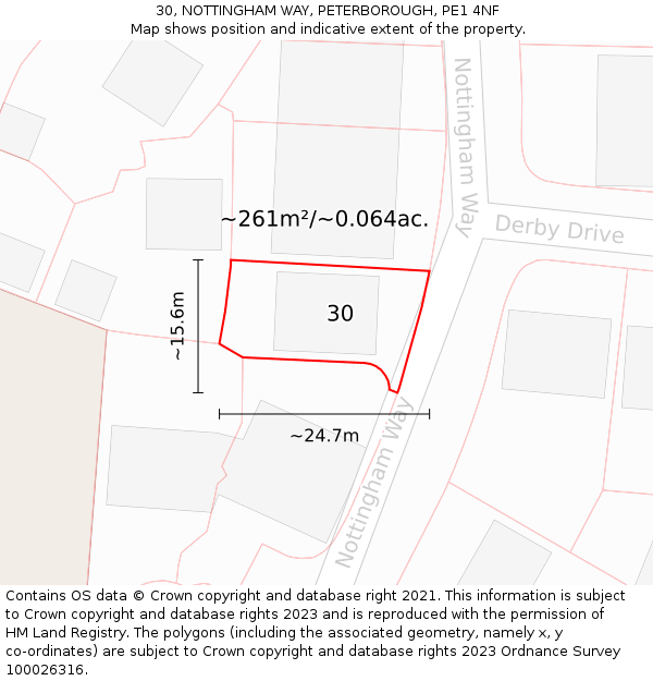 30, NOTTINGHAM WAY, PETERBOROUGH, PE1 4NF: Plot and title map