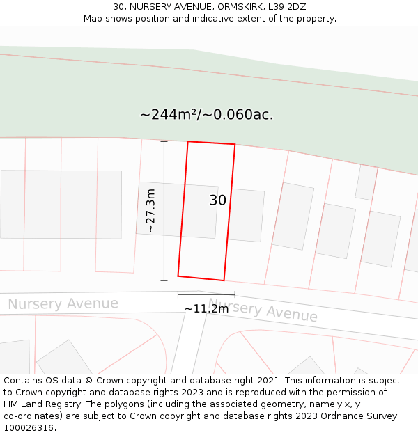 30, NURSERY AVENUE, ORMSKIRK, L39 2DZ: Plot and title map