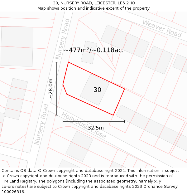30, NURSERY ROAD, LEICESTER, LE5 2HQ: Plot and title map