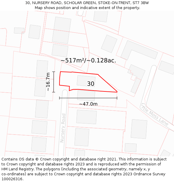 30, NURSERY ROAD, SCHOLAR GREEN, STOKE-ON-TRENT, ST7 3BW: Plot and title map