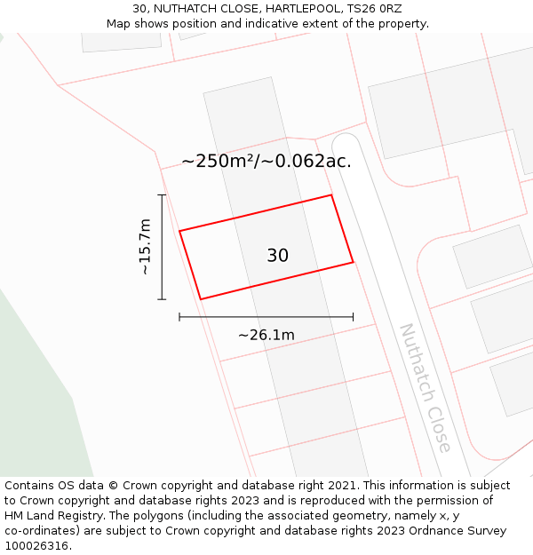 30, NUTHATCH CLOSE, HARTLEPOOL, TS26 0RZ: Plot and title map