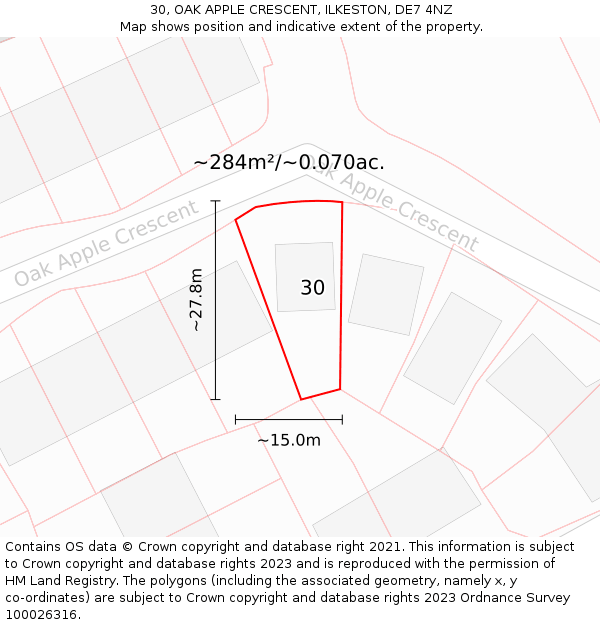 30, OAK APPLE CRESCENT, ILKESTON, DE7 4NZ: Plot and title map