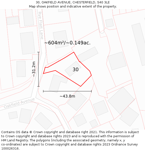 30, OAKFIELD AVENUE, CHESTERFIELD, S40 3LE: Plot and title map