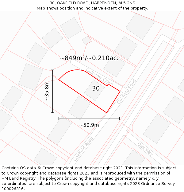 30, OAKFIELD ROAD, HARPENDEN, AL5 2NS: Plot and title map