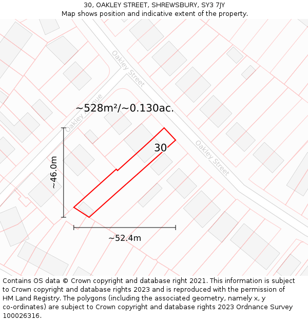 30, OAKLEY STREET, SHREWSBURY, SY3 7JY: Plot and title map