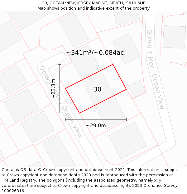 30, OCEAN VIEW, JERSEY MARINE, NEATH, SA10 6HR: Plot and title map