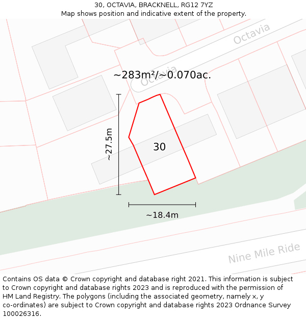 30, OCTAVIA, BRACKNELL, RG12 7YZ: Plot and title map