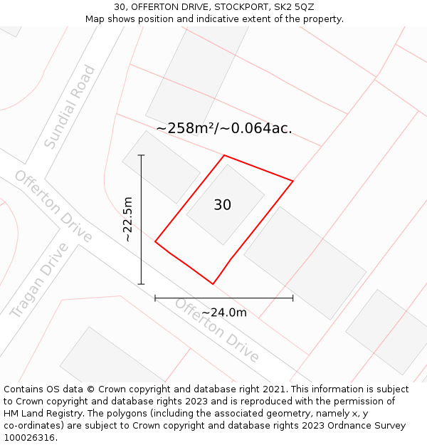 30, OFFERTON DRIVE, STOCKPORT, SK2 5QZ: Plot and title map