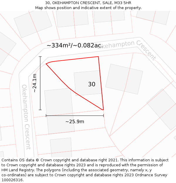 30, OKEHAMPTON CRESCENT, SALE, M33 5HR: Plot and title map