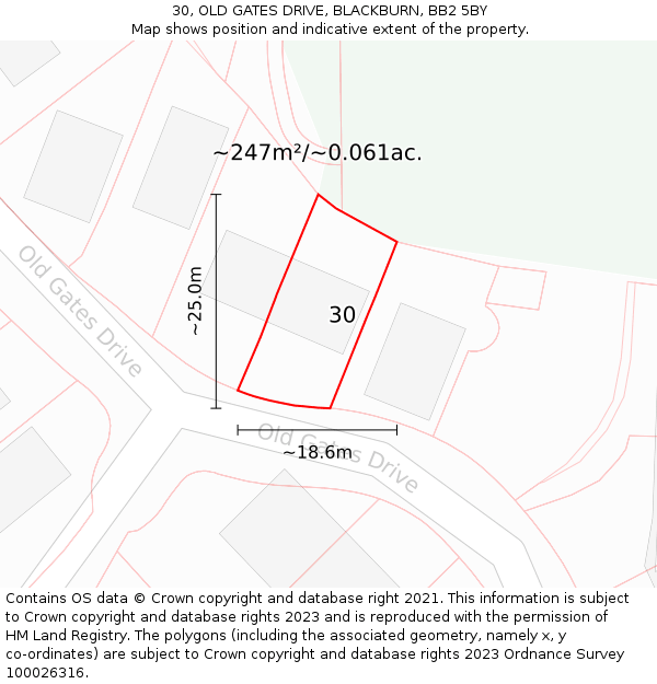 30, OLD GATES DRIVE, BLACKBURN, BB2 5BY: Plot and title map